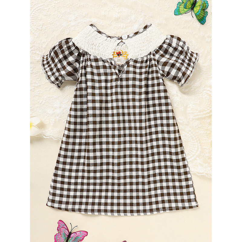 Infant Baby Girls Turkey Dress Print Casual Short Sleeve Plaid Party Costume Dresses (3m - 24m)