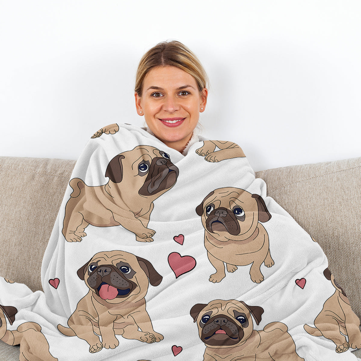 1pc Cute Cartoon Blanket / Lapdog Heart Pattern
