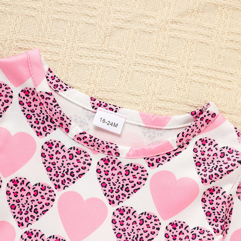 Toddler Girls Outfits Long Sleeve Graphic Heart Print Mesh Tulle Dress